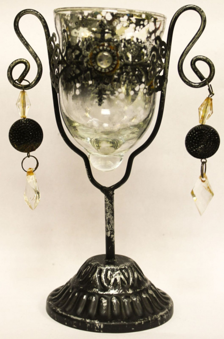 Подсвечник новогодний для чайной свечи в виде бокала, стекло, металл (сост. на фото)