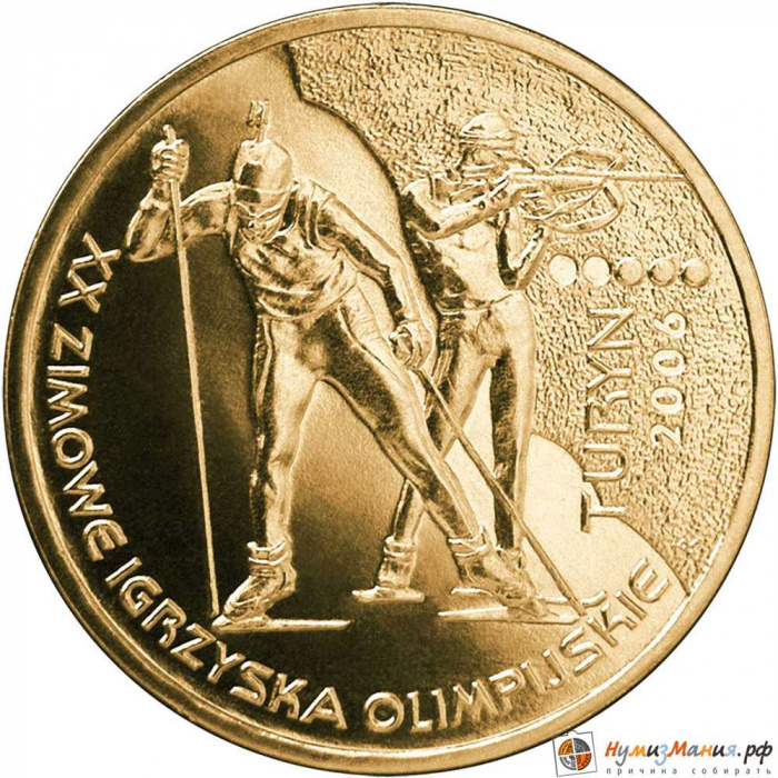 (108) Монета Польша 2006 год 2 злотых &quot;XX Зимняя Олимпиада Турин 2006&quot;  Латунь  UNC