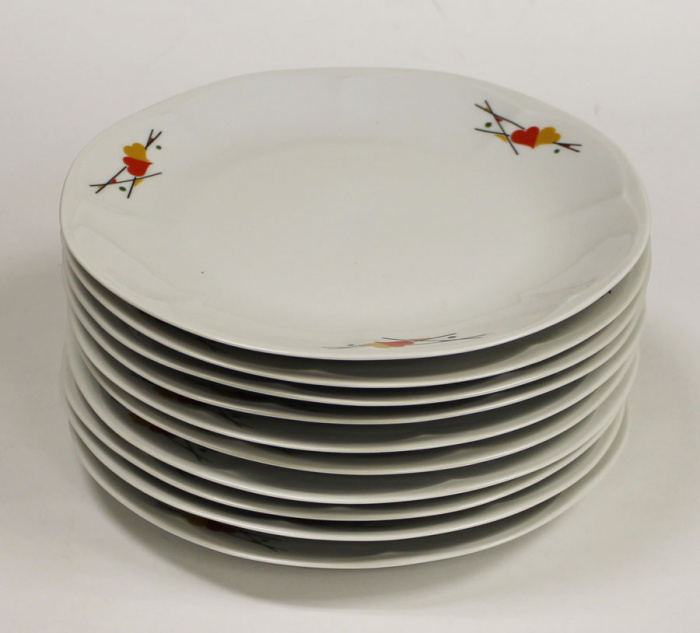 Набор столовых тарелок, фарфор Lubiana, Польша, 10 штук (состояне на фото)