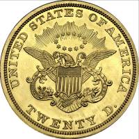 (1858s) Монета США 1858 год 20 долларов  1. Без девиза Золото Au 900  UNC