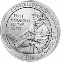(032d) Монета США 2016 год 25 центов "Камберленд-Гэп"  Медь-Никель  UNC