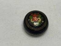 Шкатулка круглая, Палех лаковая миниатюра