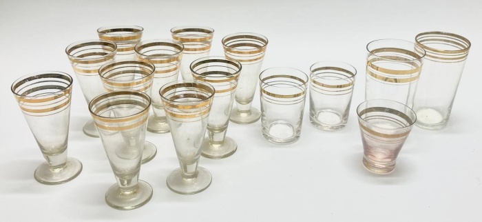 Рюмки стопки, стекло, позолота, СССР, 15 шт