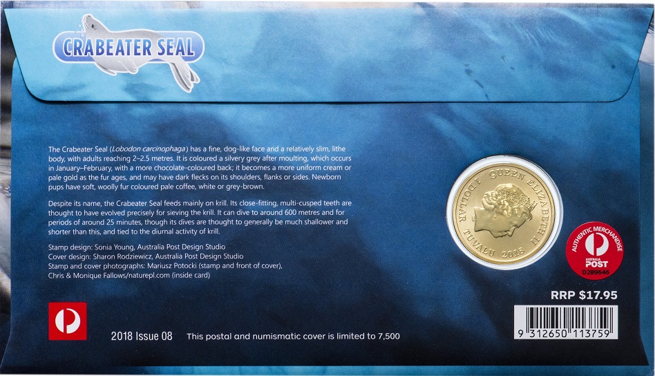 (2018) Монета Тувалу 2018 год 1 доллар &quot;Тюлень-крабоед&quot;  Латунь  Буклет с маркой