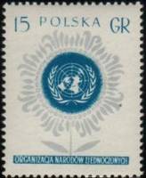 (1957-005) Марка Польша "Эмблема ООН" Перф. гребенчатая 12¼:12 III Θ