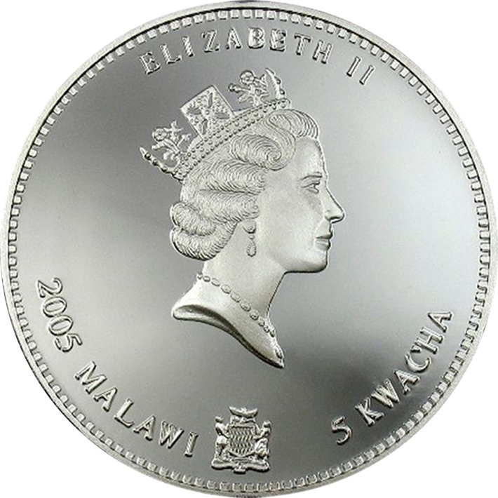 (2005) Монета Малави 2005 год 5 квача &quot;Год змеи&quot;  Медно-никель, покрытый серебром  PROOF
