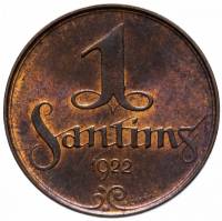 (1922) Монета Латвия 1922 год 1 сантим   Бронза  XF