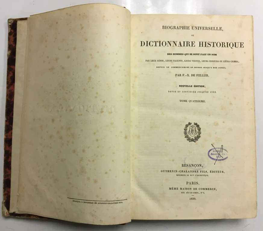 Книга &quot;Biographie universelle ou dictionnaire historique&quot; 1839 Par F.- X. De Feller Париж Твёрдая об