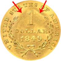 (1853d) Монета США 1853 год 1 доллар   Золото Au 900  XF