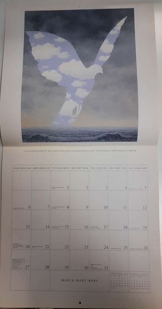 Книга &quot;Rene Magritte&quot; Календарь 1994 New York 1993 Мягкая обл. 24 с. С цветными иллюстрациями