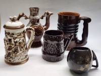 Кружки пивные чайная и чайник керамика обливная 5 предметов