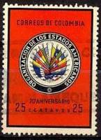 (№1962-1019) Марка из набора Колумбия 1962 год "Флаги Америки", Гашеная