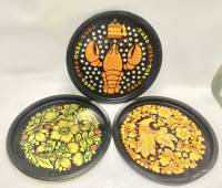 Подносы жестяные круглые 3 шт хохлома рак 30 см 