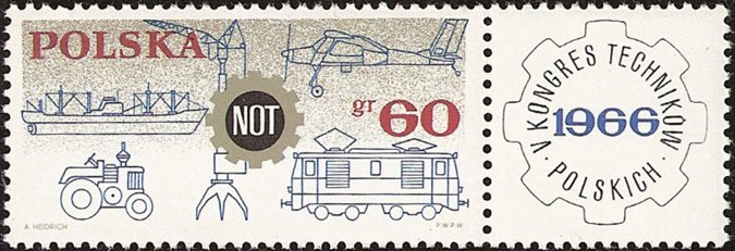 (1966-82) Марка + купон Польша "Техника и эмблема"   5 конгресс польских техников, 20-летие национал