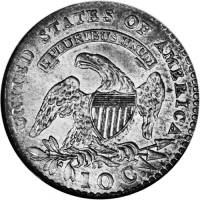 (1814, большая дата) Монета США 1814 год 10 центов  1. Диаметр 18,8 мм Серебро Ag 892  VF