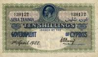 (№1922P-8a.3) Банкнота Кипр 1922 год "10 Shillings"