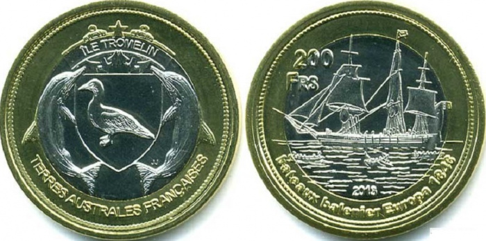(2013) Монета Остров Тромлен 2013 год 200 франков &quot;Баленье&quot;  Биметалл  UNC