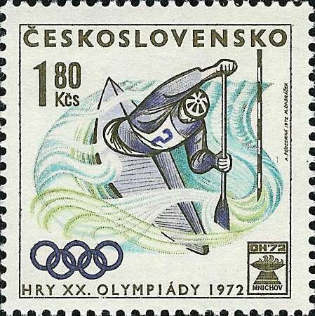 (1972-020) Марка Чехословакия &quot;Гребля на каноэ&quot;    Летние Олимпийские игры 1972, Мюнхен II Θ