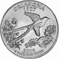 046d Монета США 2008 год 25 центов Оклахома  Медь-Никель  UNC