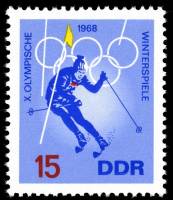 (1968-003) Марка Германия (ГДР) "Слалом"    Зимние ОИ 1968, Гренобль III Θ