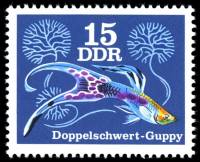 (1976-074) Марка Германия (ГДР) "Гуппи с раздвоенным хвостом"    Декоративные Рыбы II Θ