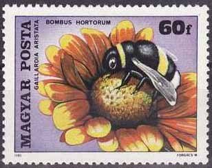 (1980-002) Марка Венгрия "Садовый шмель"    Насекомые, опыляющие цветы II &Theta;