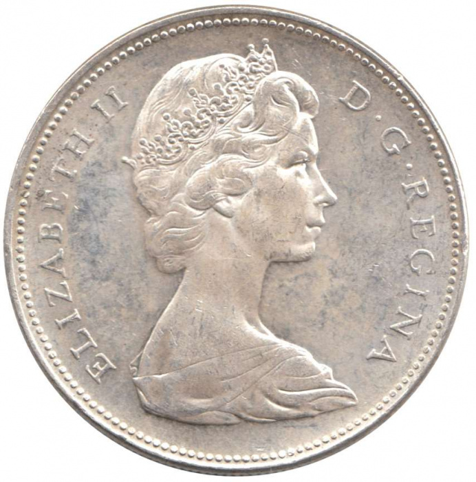 (1965) Монета Канада 1965 год 1 доллар &quot;Каноэ&quot;  Серебро Ag 500  UNC