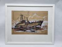 Картина эстамп Корабль судно в море в рамке ИКЕА 53х43 см