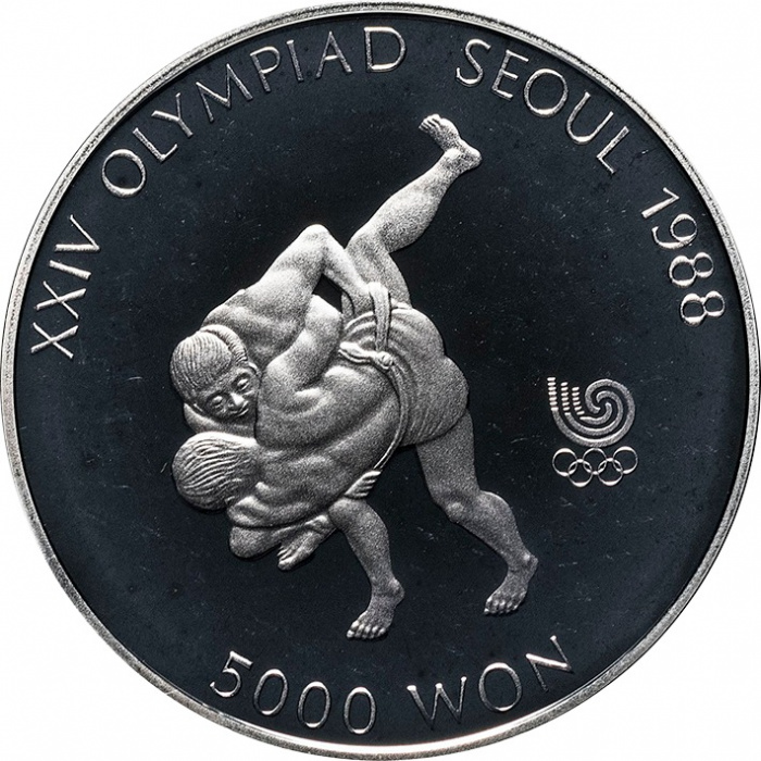 (1988) Монета Южная Корея 1988 год 5000 вон &quot;XXIV Летняя олимпиада Сеул 1988 Борьба&quot;  Серебро Ag 925