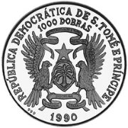 () Монета Сан-Томе и Принсипи 1990 год 1000 добра ""  Биметалл (Серебро - Ниобиум)  UNC