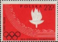 (1960-025) Марка Польша "Олимпийский огонь" Перф греб 12:12¾   Олимпийские Игры II Θ