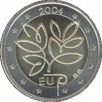 001 Монета Финляндия 2004 год 2 евро Расширение Евросоюза  Биметалл  VF