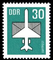 (1982-094) Марка Германия (ГДР) "Самолет"  бирюзовая  Авиапочта III Θ