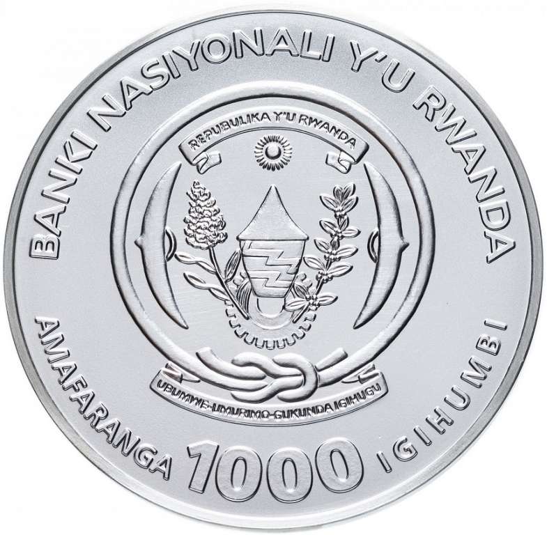 (2008) Монета Руанда 2008 год 1000 франков &quot;Горная горилла&quot;  Позолота Кристаллы Серебро Ag 925  UNC