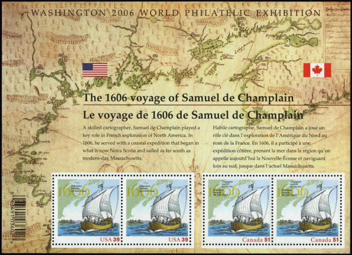 (№2006-85) Блок марок Канада 2006 год &quot;Шамплен обследований листа Восточный сувенир Кот 1606&quot;, Гашен