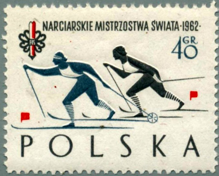 (1962-006) Марка Польша &quot;Девушки на беговых лыжах&quot; , III Θ