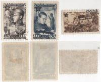 1947-034-36 Серия Набор марок 3 шт СССР Перф лин 12½  29 лет Советской Армии II Θ