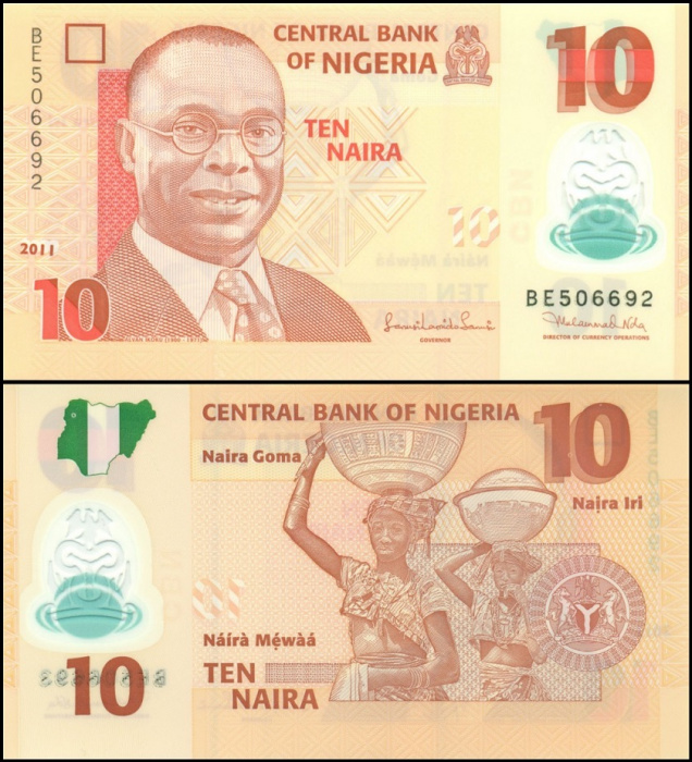 (2011) Банкнота Нигерия 2011 год 10 найра &quot;Альван Икоку&quot; Пластик  UNC