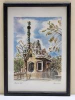 Картина Барсеона Гауди Парк Гуэля акварель в раме A 4 со стеклом