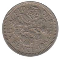 (1954) Монета Великобритания 1954 год 6 пенсов "Елизавета II"  Медь-Никель  XF