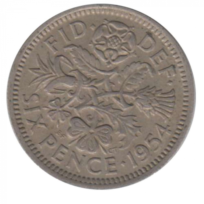 (1954) Монета Великобритания 1954 год 6 пенсов &quot;Елизавета II&quot;  Медь-Никель  XF