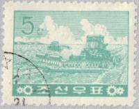 (1961-017) Марка Северная Корея "Комбайны в поле"   Механизация сельского хозяйства III Θ