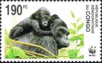 (№2002-1709) Марка Республика Конго 2002 год "Восточная равнинная Горилла Горилла горилла graueri", 