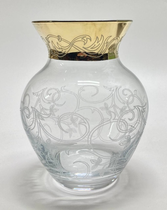 Ваза вдохновение, стекло, алмазная резка, позолота