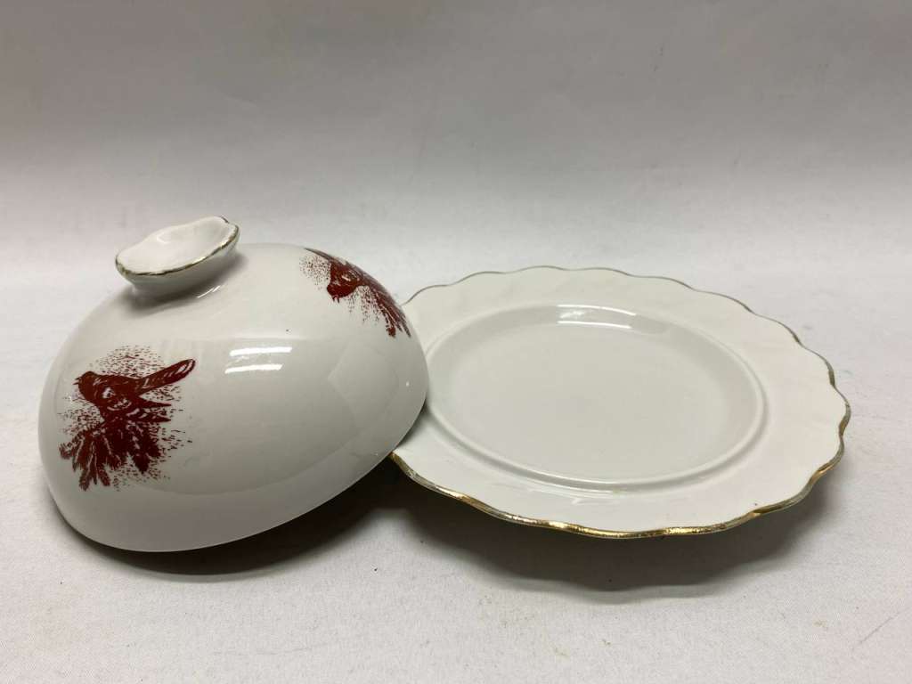 Масленка с крышкой фарфор ЛОЗ глухарь тетерев