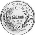 () Монета Турция 1996 год 500000 лир ""  Биметалл (Платина - Золото)  UNC