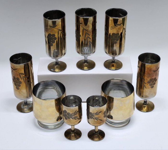 Бокалы рюмки стаканы стекло хрусталь позолота 9 штук