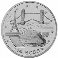 (№1994km485) Монета Гибралтар 1994 год 14 Ecu (Тоннель Евро. Лондон Париж)