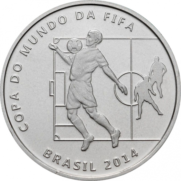 (2014) Монета Бразилия 2014 год 2 реала &quot;Приём мяча на грудь&quot;  Медь-Никель  PROOF