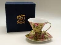 Чайная пара Ultra fine porcelain фарфор цветы розы сердце позолота новая в подарочной коробке